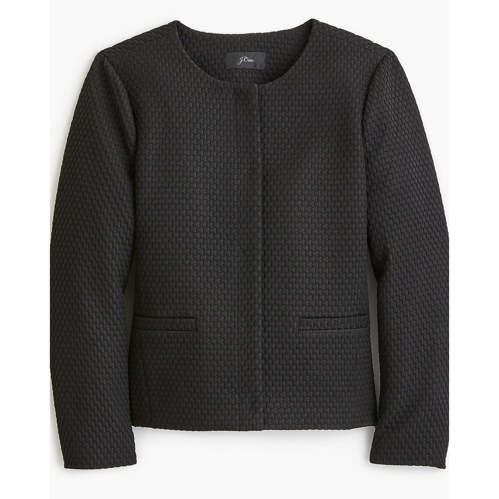 J Crew Portfolio Jacket Matelasse Textured Snap Front Blazer Black Size 12
